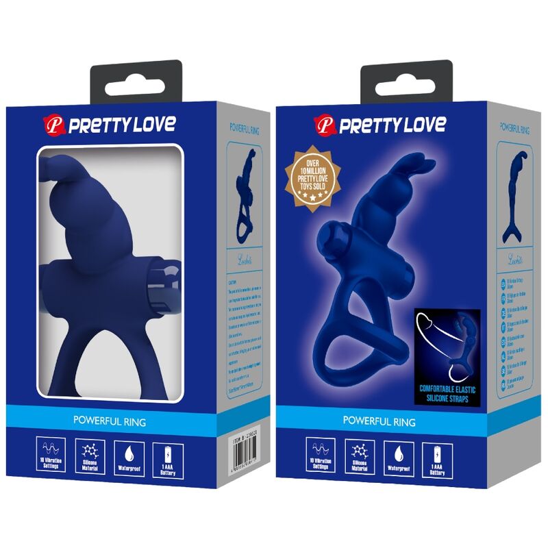 Pretty Love Luchito Double Vibrating Ring Rabbit Blue