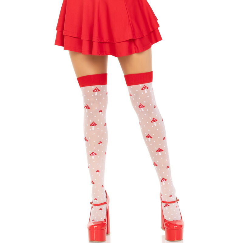 Calcetines Altos Hongo Leg Avenue - Rojo y Blanco