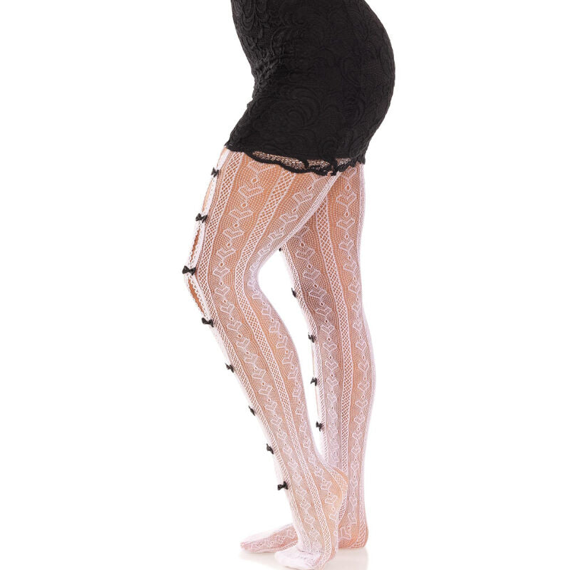 Medias Leg Avenue con Aberturas Corazón y Lazos Blancas