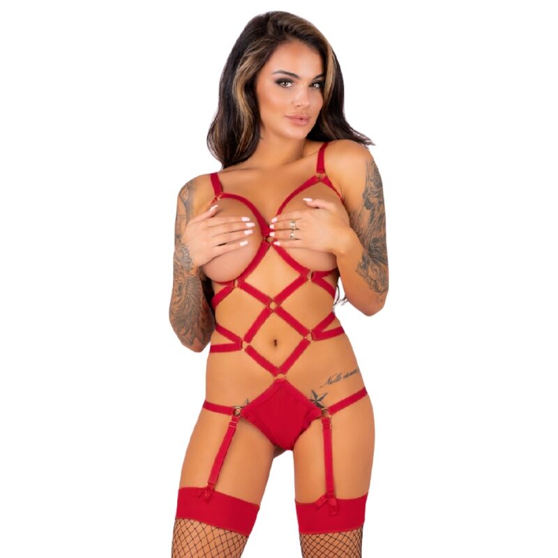 Livco Corsetti Thiara - Conjunto Body + Medias Rojo S/M