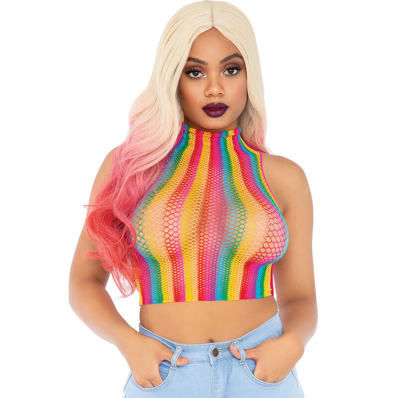 Leg Avenue Multicolor Net Top - Crop Top Festival con Diseño Arcoíris