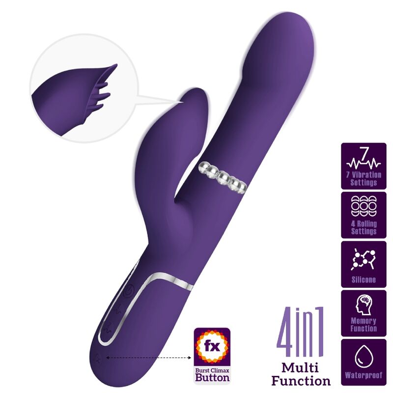 Pretty Love Zalin Rabbit Vibrator Pearls 4 en 1 Púrpura