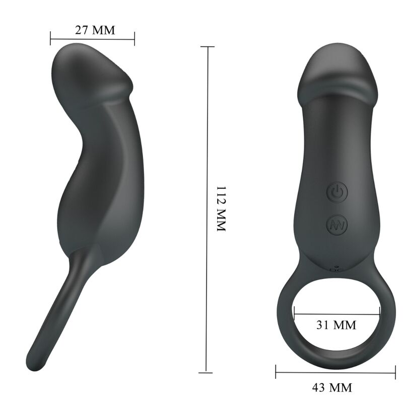 Pretty Love Trae Vibrating Black Ring with Stimulator