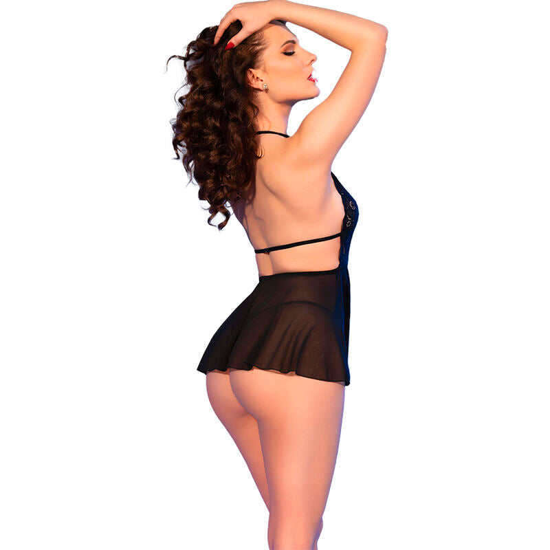 Chilirose CR 4720 Babydoll y Tanga Negra - Encaje Elástico Talla S