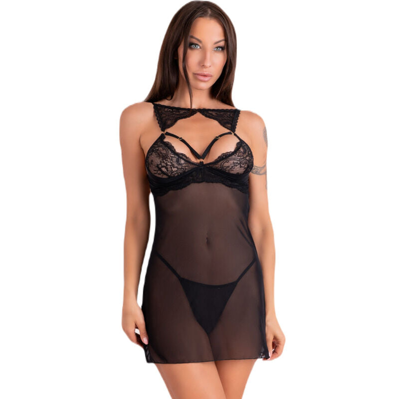Livco Corsetti Krolina LC 90734 - Chemise + Tanga Negra S/M