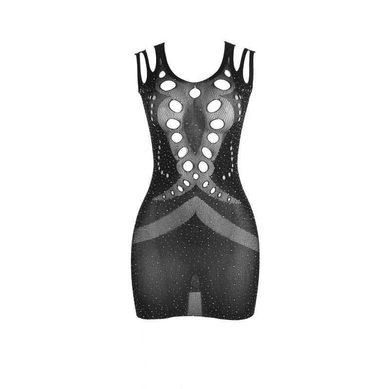 Subblime Fishnet Dress Strass - Vestido de Red Elástica con Diamantes Brillantes Negro