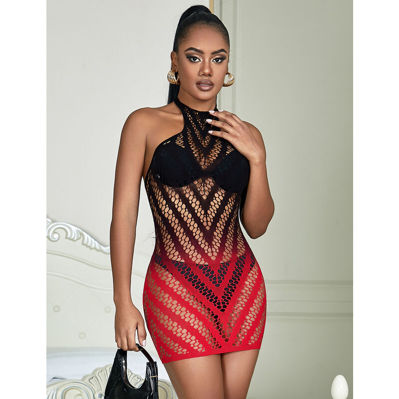 Vestido de Malla Elástica Degradado Rojo y Negro Subblime - Talla Única