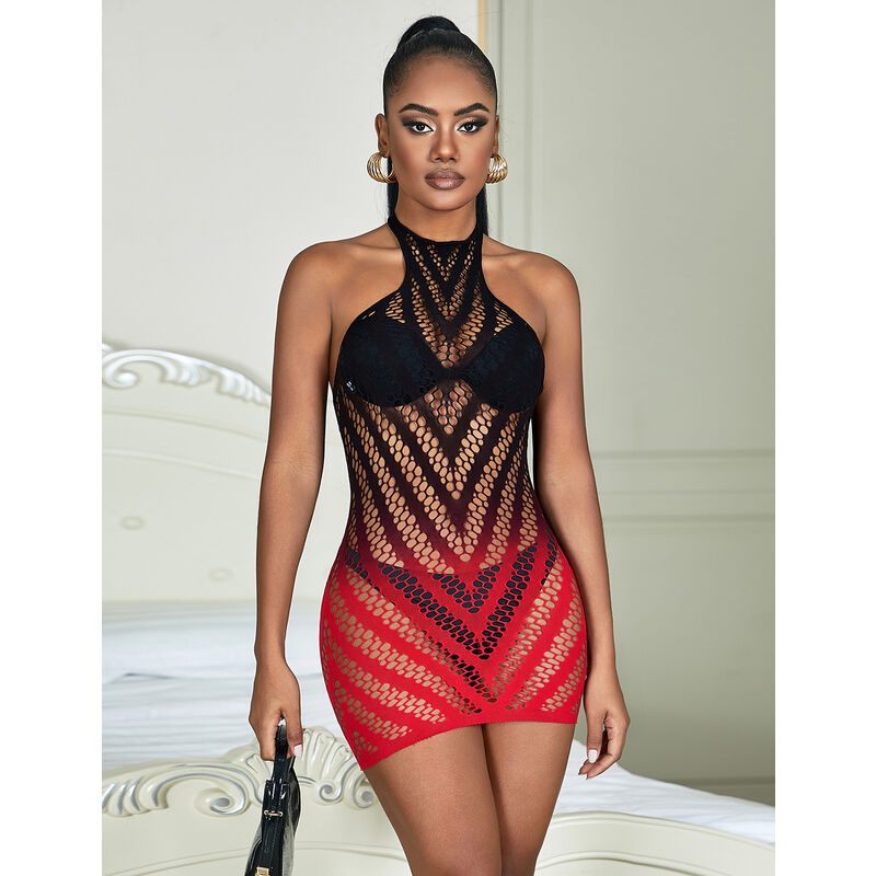 Vestido de Malla Elástica Degradado Rojo y Negro Subblime - Talla Única