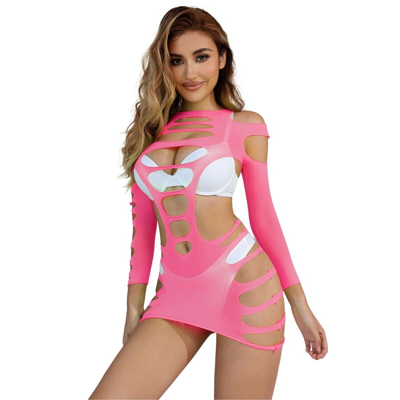 Vestido Sensual de Manga Larga Subblime - Encaje Fishnet Rosa