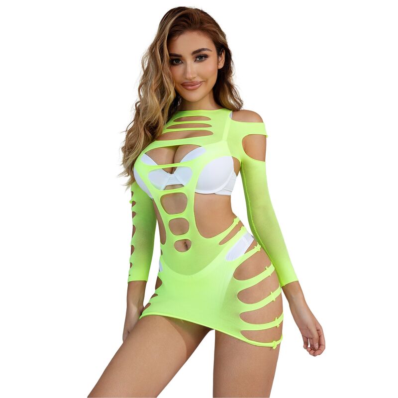 Subblime Vestido Fishnet Verde Manga Larga Elástico Talla Única