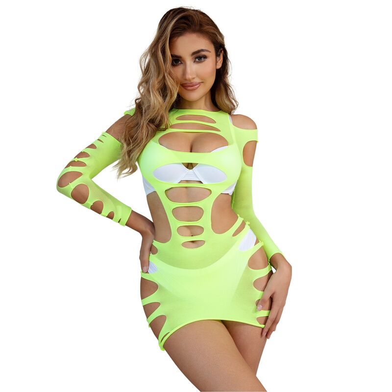 Subblime Vestido Fishnet Verde Manga Larga Elástico Talla Única