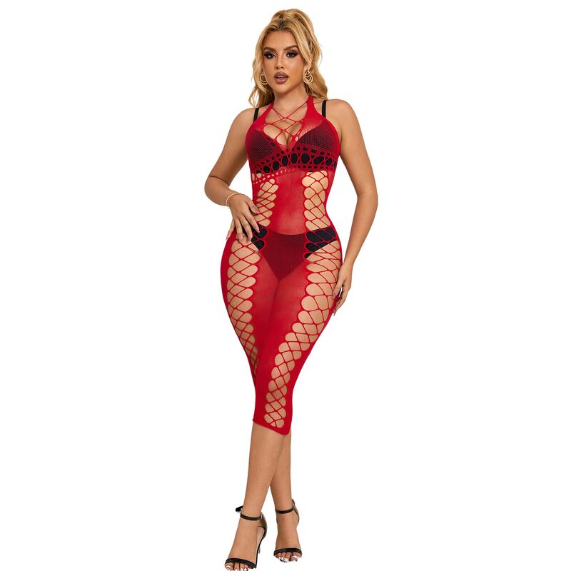 Vestido de Rejilla Largo Rojo Talla Única Subblime