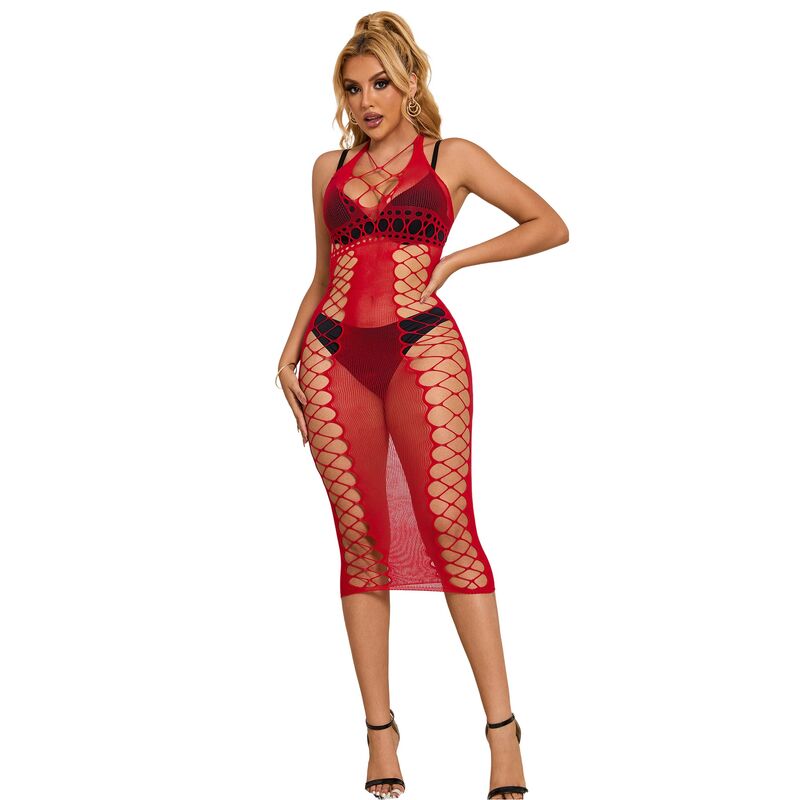Vestido de Rejilla Largo Rojo Talla Única Subblime