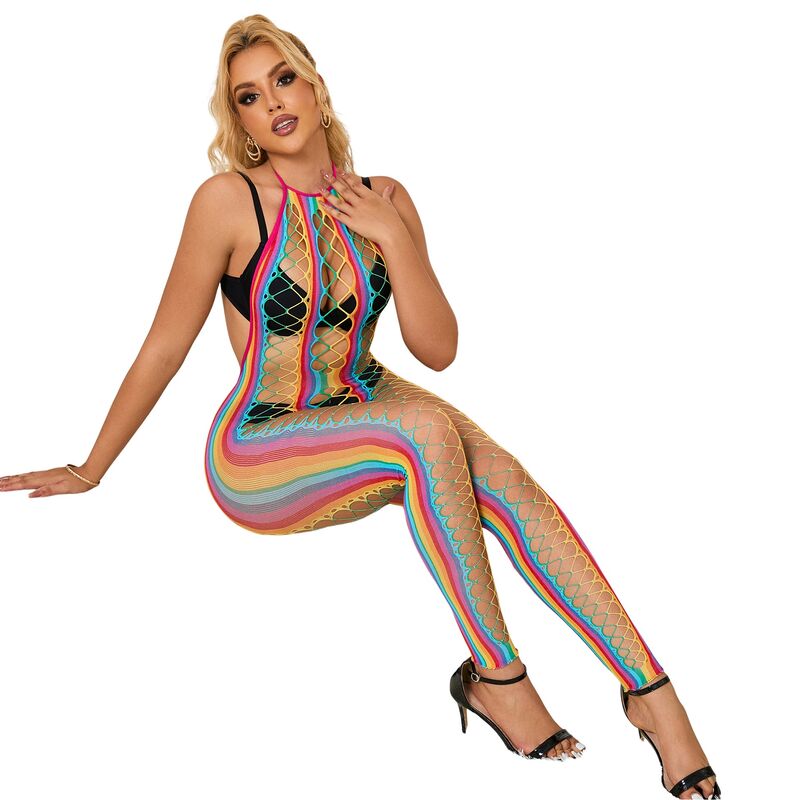 Subblime Rainbow Mesh Halter Neck Bodystocking - Diseño Seductor XS/M