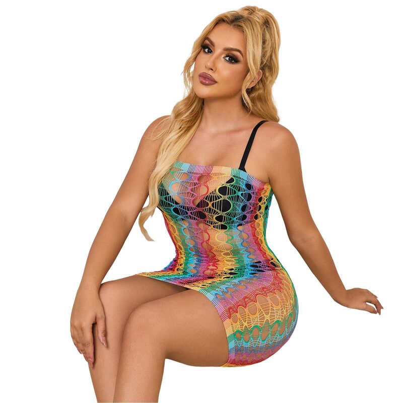 Vestido Fishnet Rainbow Hombros Descubiertos Subblime One Size