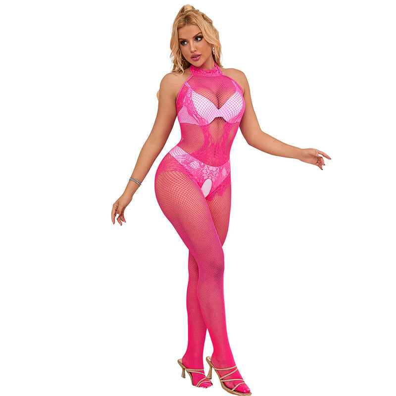 Bodystocking Red Fishnet Cuello Alto sin Entrepierna - Subblime