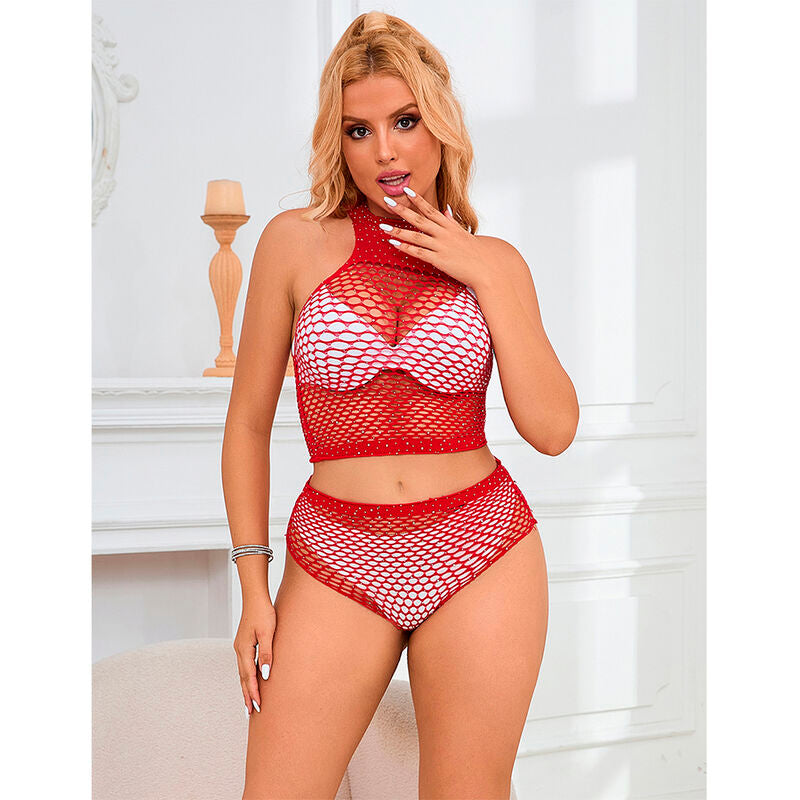 Conjunto Fishnet Rosa con Diamantes - Subblime 952402