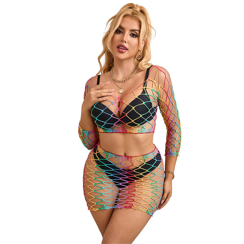 Subblime Rainbow Fishnet 2-Piece Set Long Sleeve