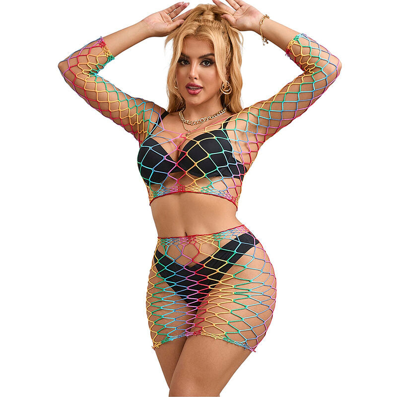 Subblime Rainbow Fishnet 2-Piece Set Long Sleeve