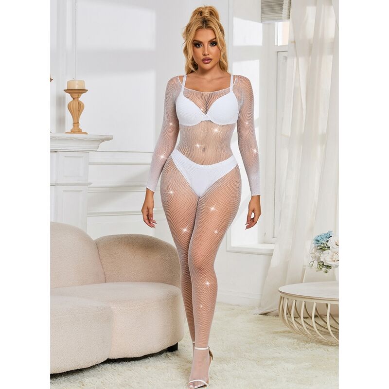 Subblime Fishnet Bodystocking Diamonds Manga Larga Blanco