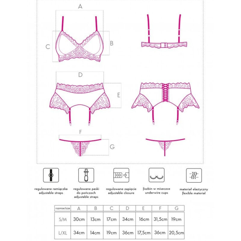 Conjunto Lencería Nahir LC 20214 - Sujetador + Tanga + Liguero Satén Burdeos