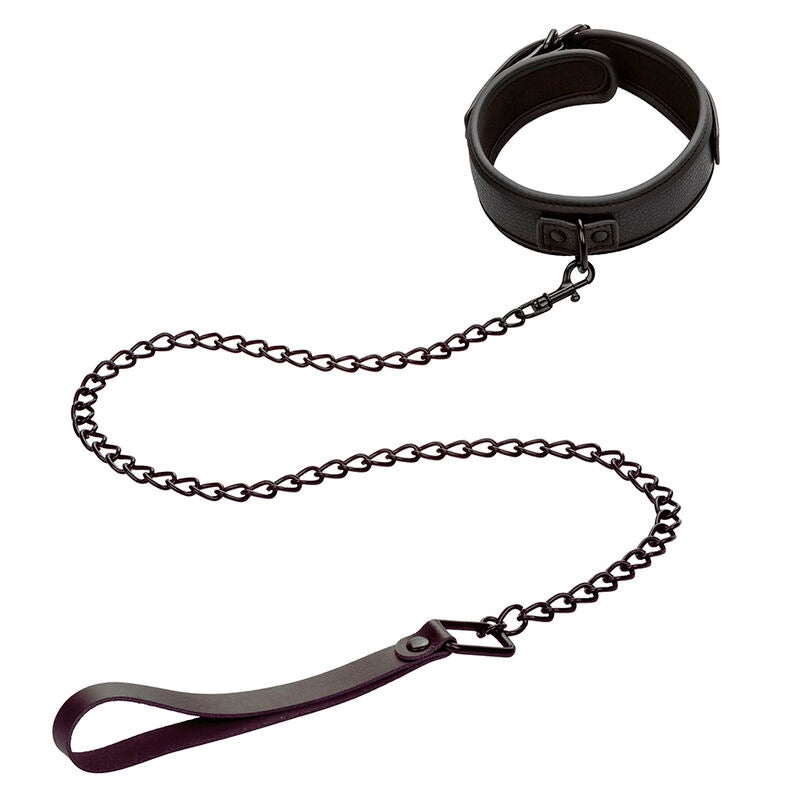 Nocturnal Collar & Leash - Juego de Cuero Ajustable Negro