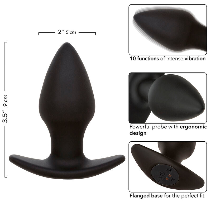 CalExotics Rock Bottom Perfect Anal Plug - 10 Vibraciones Silicona Negra