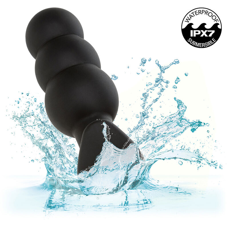 CalExotics Rock Bottom Beaded Anal Plug - 10 Vibraciones Silicona Negra