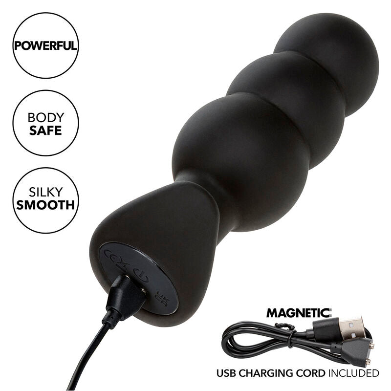 CalExotics Rock Bottom Beaded Anal Plug - 10 Vibraciones Silicona Negra