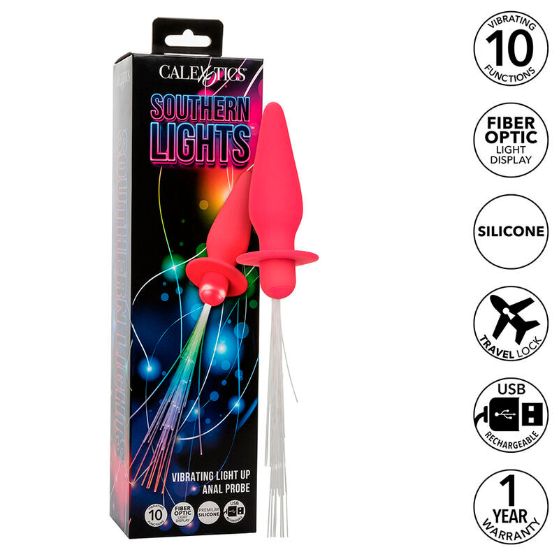 CalExotics Southern Lights Light Up Anal Plug - 10 Vibraciones Silicona Rosa