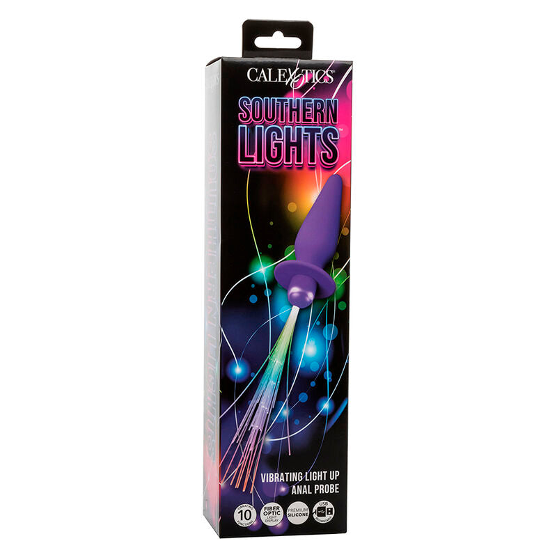 CalExotics Southern Lights Light Up Anal Plug Silicona Púrpura 10 Vibraciones