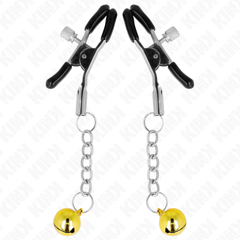 Kink Gold Jingle Bell Pendant Nipple Clamps - 6 cm