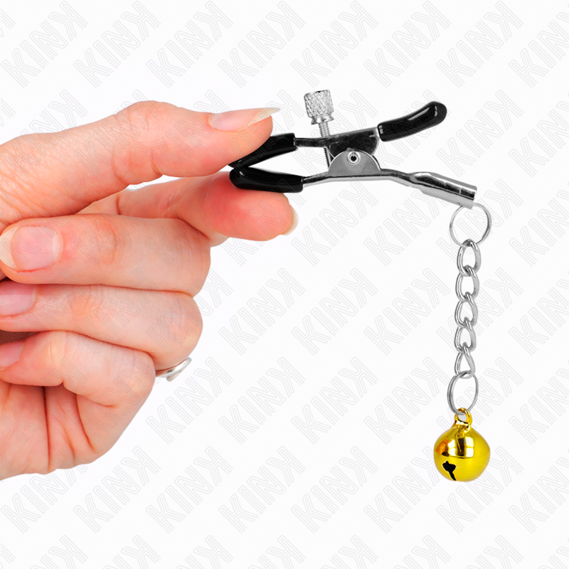 Kink Gold Jingle Bell Pendant Nipple Clamps - 6 cm