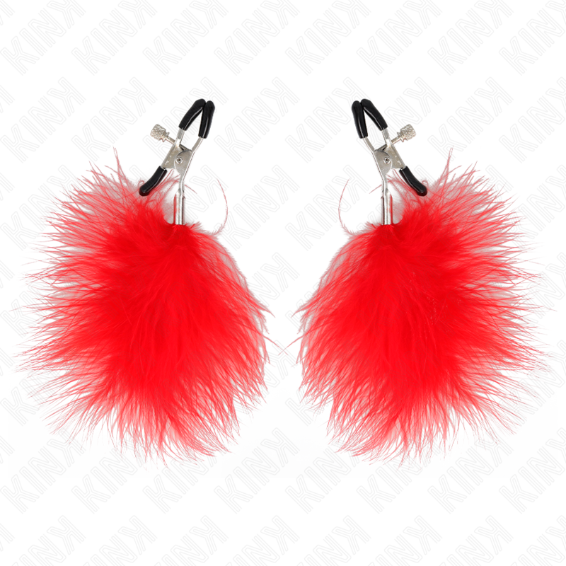 Kink Feather Nipple Clamp Red - Pinzas para Pezones Ajustables con Plumas