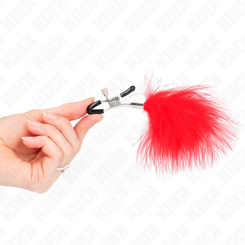 Kink Feather Nipple Clamp Red - Pinzas para Pezones Ajustables con Plumas