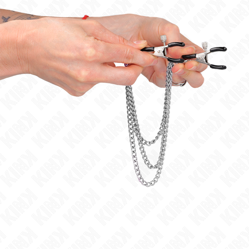Kink Nipple Clamps with 3 Chains Silver - Estimulación Ajustable
