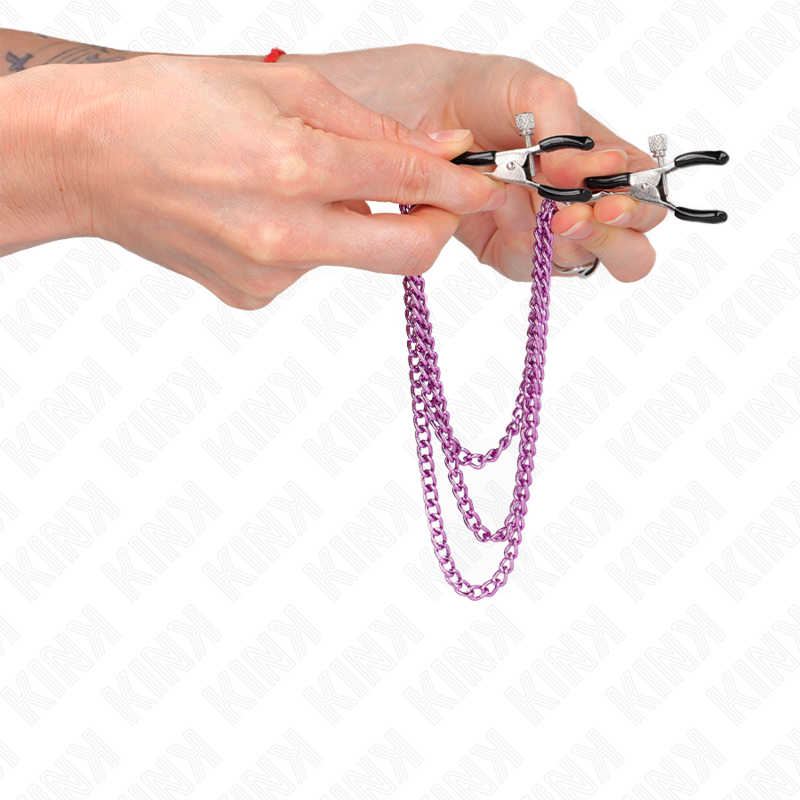 Kink Nipple Clamps with 3 Chains Purple 20/23/28 cm