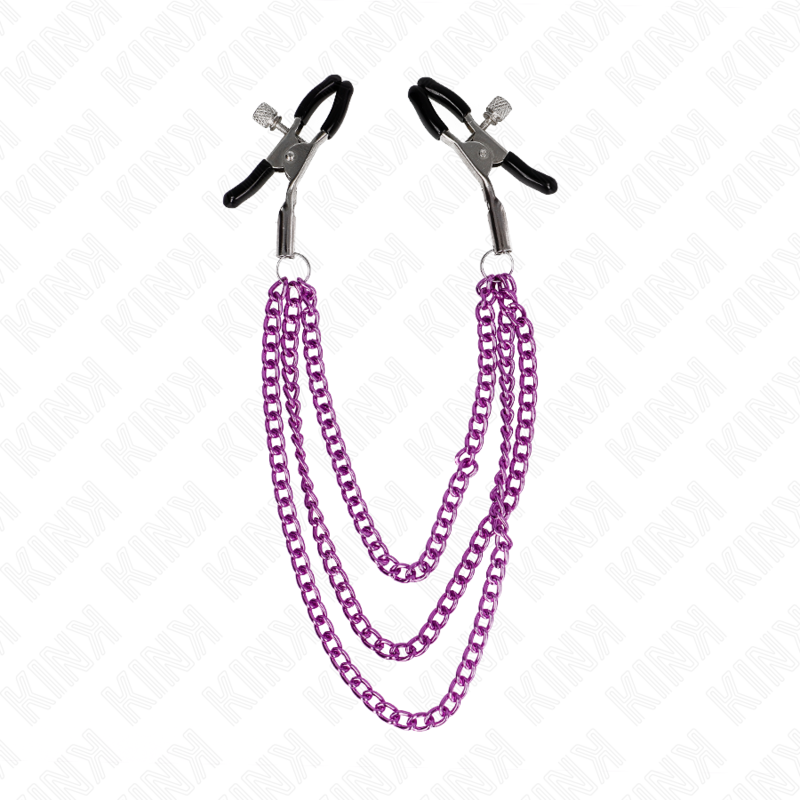 Kink Nipple Clamps with 3 Chains Purple 20/23/28 cm