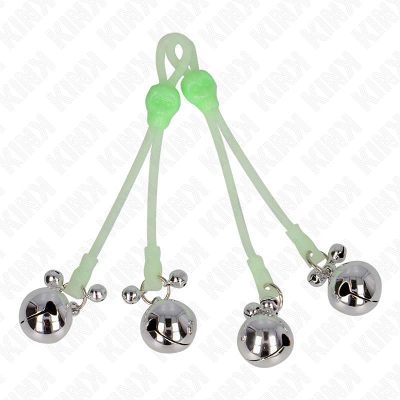 Kink Luminous Skull Nipple Clamps - Ajustables con Campanas Verde/Plata