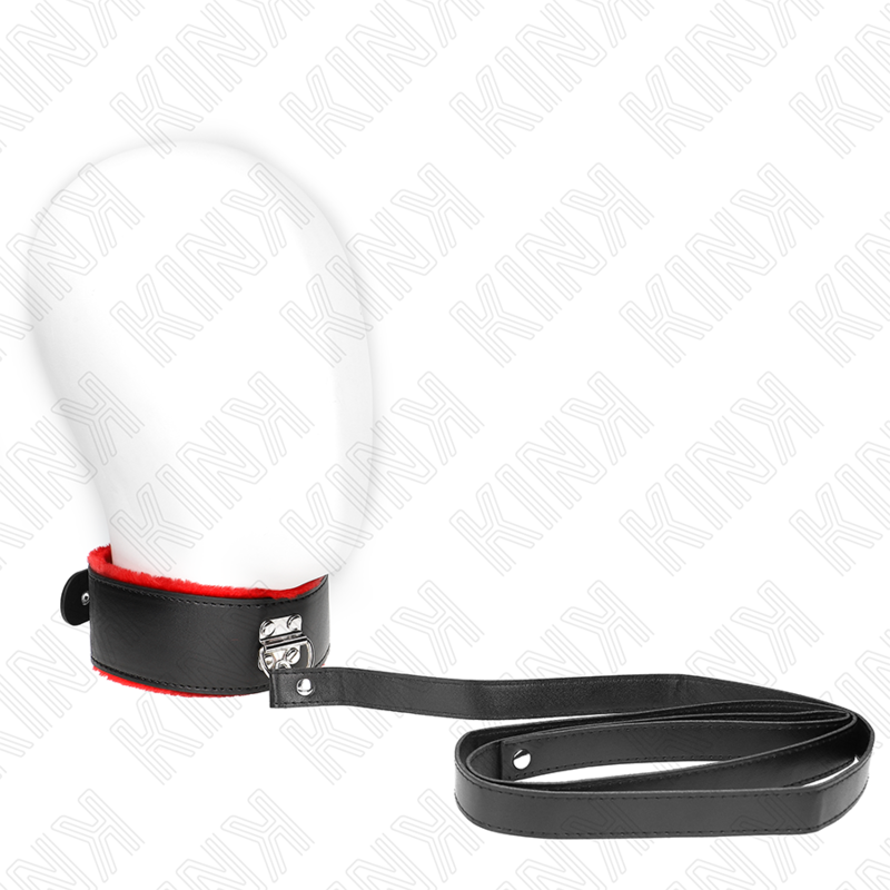 Collar BDSM Kink con Correa de Cuero Rojo Ajustable 40-48 cm