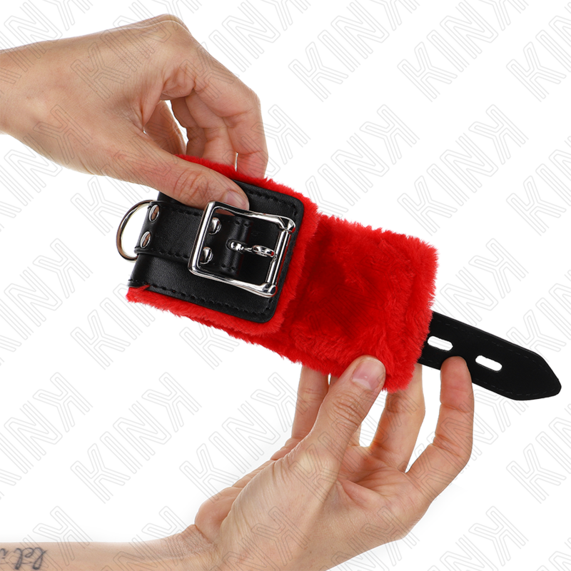 Kink Fur Lined Wrist Restraints - Esposas de Muñeca Premium Ajustables Rojo y Negro