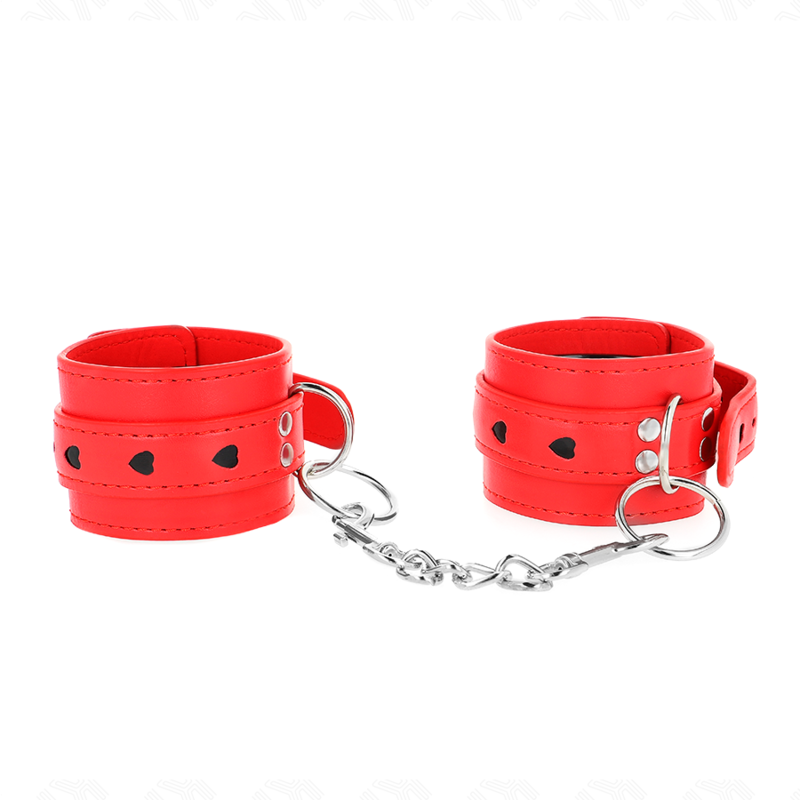 Esposas de Muñeca KINK Rojas Ajustables 21-28 cm con Incrustación de Corazón Negro