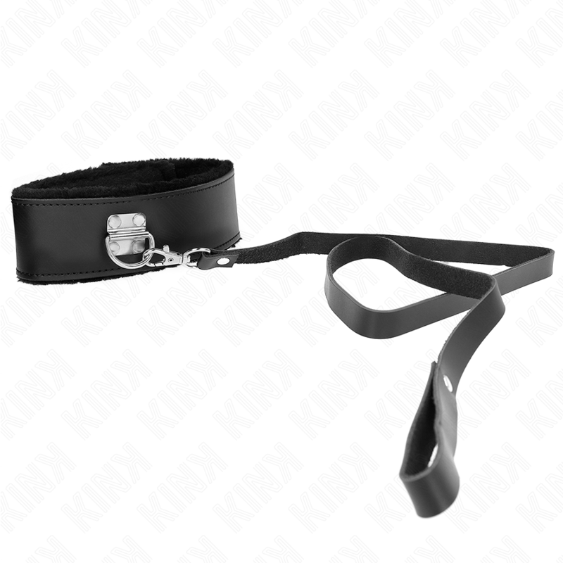 Collar BDSM Kink con Correa de Cuero Negro Ajustable 40-48 cm
