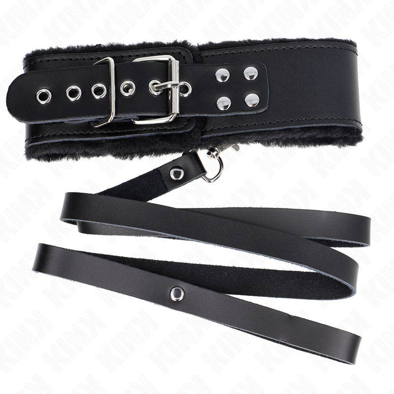 Collar BDSM Kink con Correa de Cuero Negro Ajustable 40-48 cm