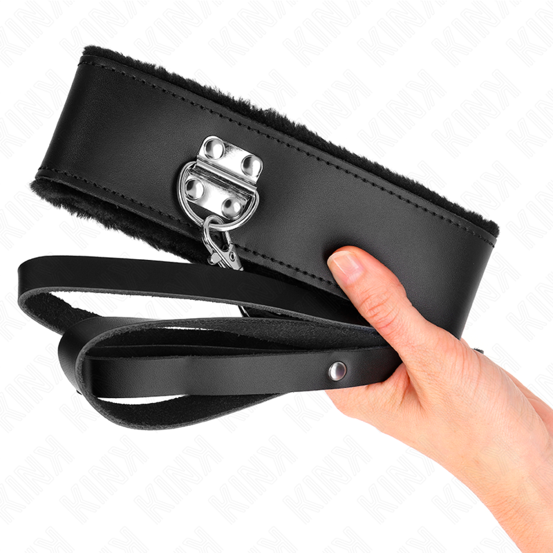 Collar BDSM Kink con Correa de Cuero Negro Ajustable 40-48 cm