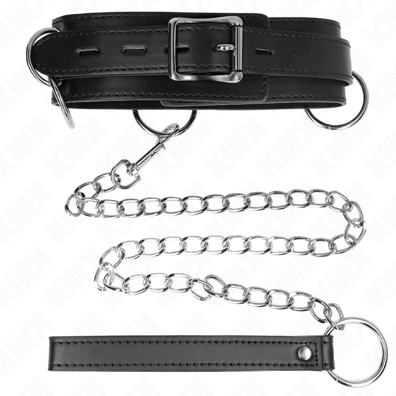 Collar de Esclavitud 3 Anillas Kink con Correa - Bondage BDSM Profesional