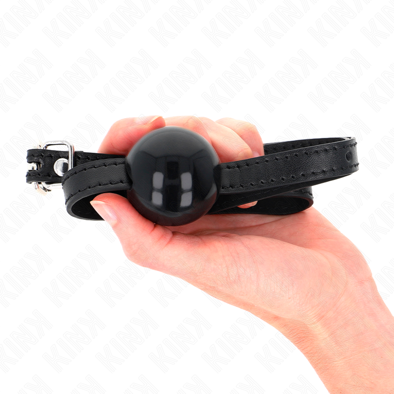 Ball Gag Kink Black con Collar de Cuero - Silicona Médica