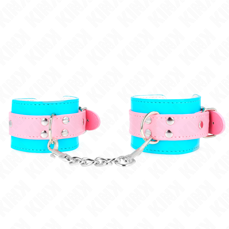 Kink Cute Wrist Restraints Azul y Rosa - Esposas Ajustables de Cuero