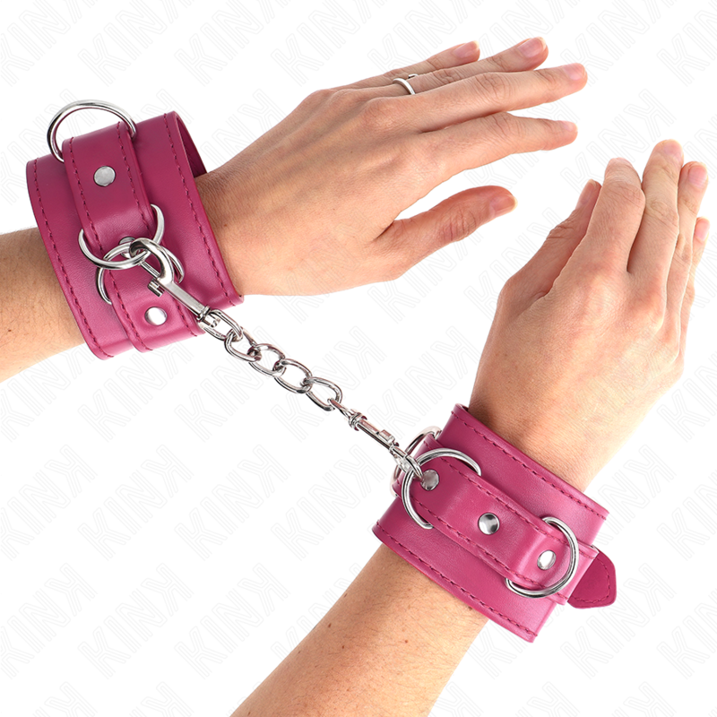 Esposas de Muñeca Ajustables KINK 3 D-Ring Rosa - Bondage BDSM