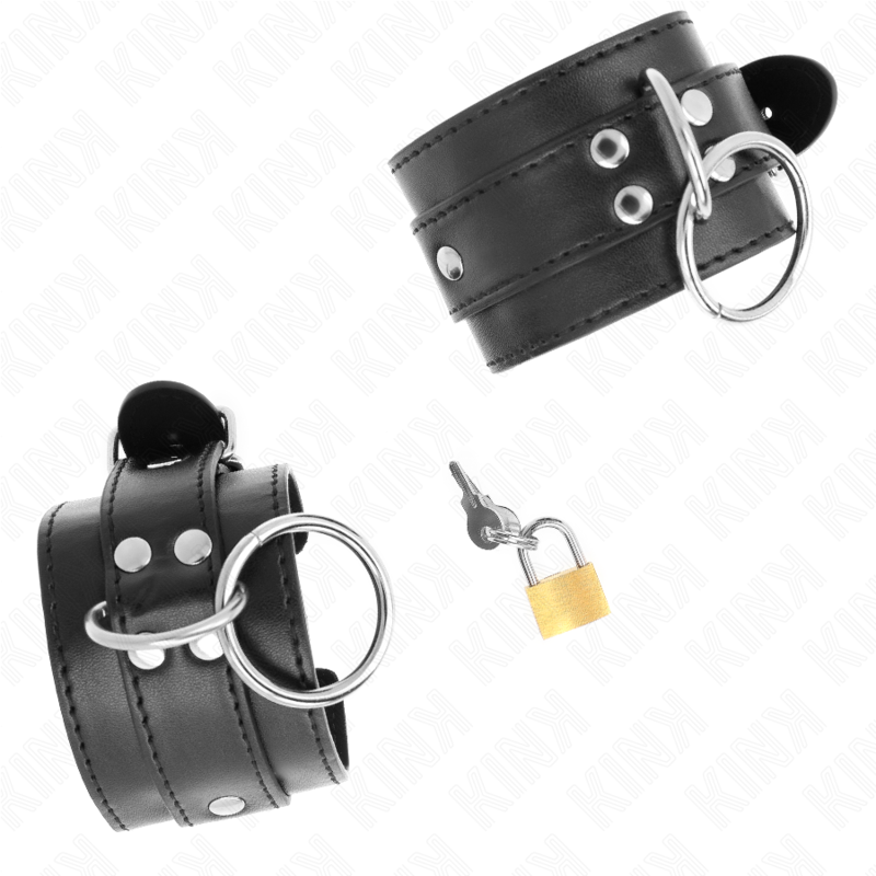 Kink O-Ring Locked Wrist Restraints Black - Esposas de Cuero Ajustables